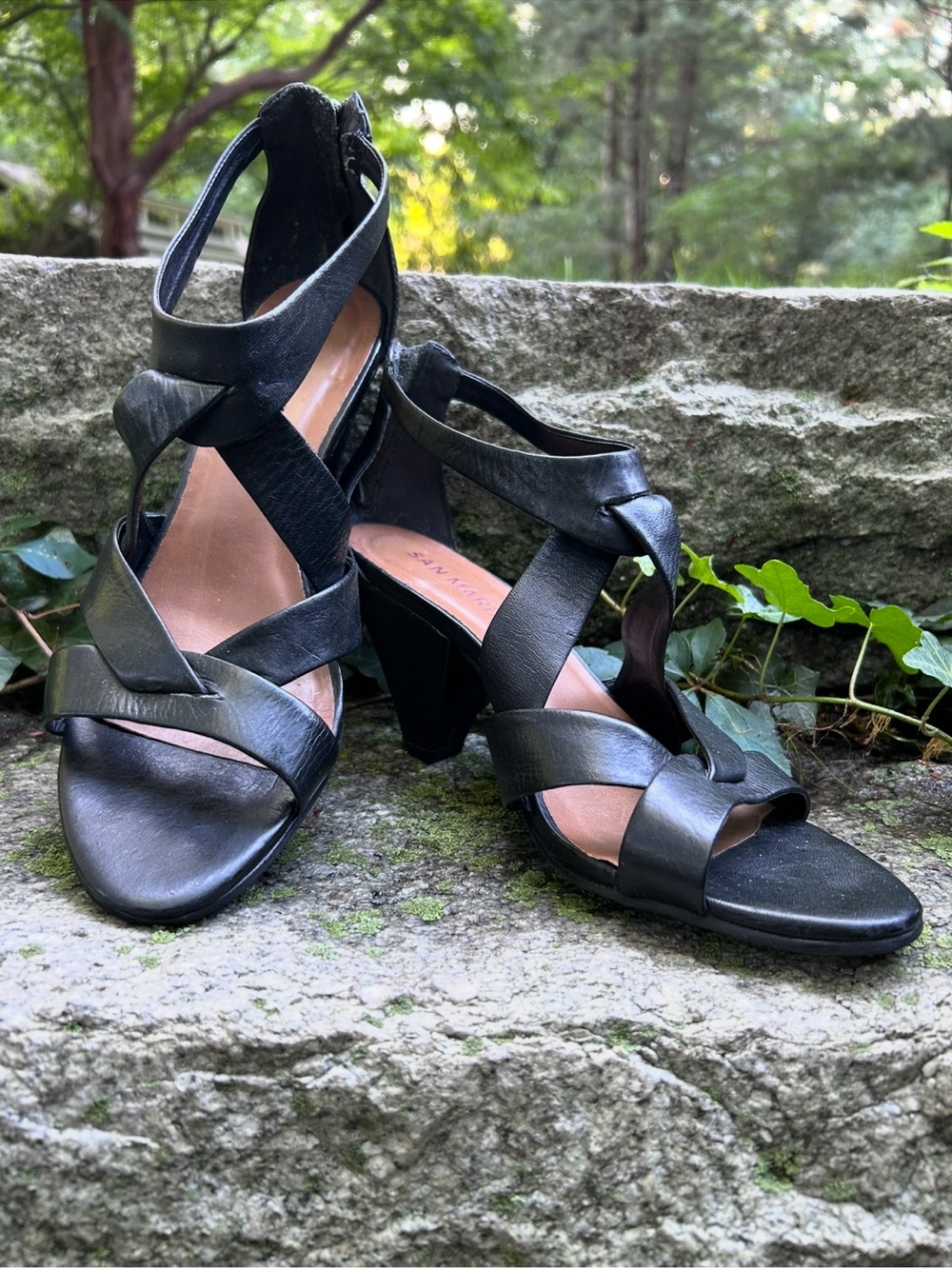 San Marina Leather Sandals with Back Zipper Closure
